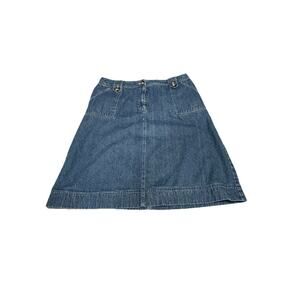 Blue Jean Denim Knee Length Kim Rogers Med Wash Midi No Split Skirt 18 W/pockets